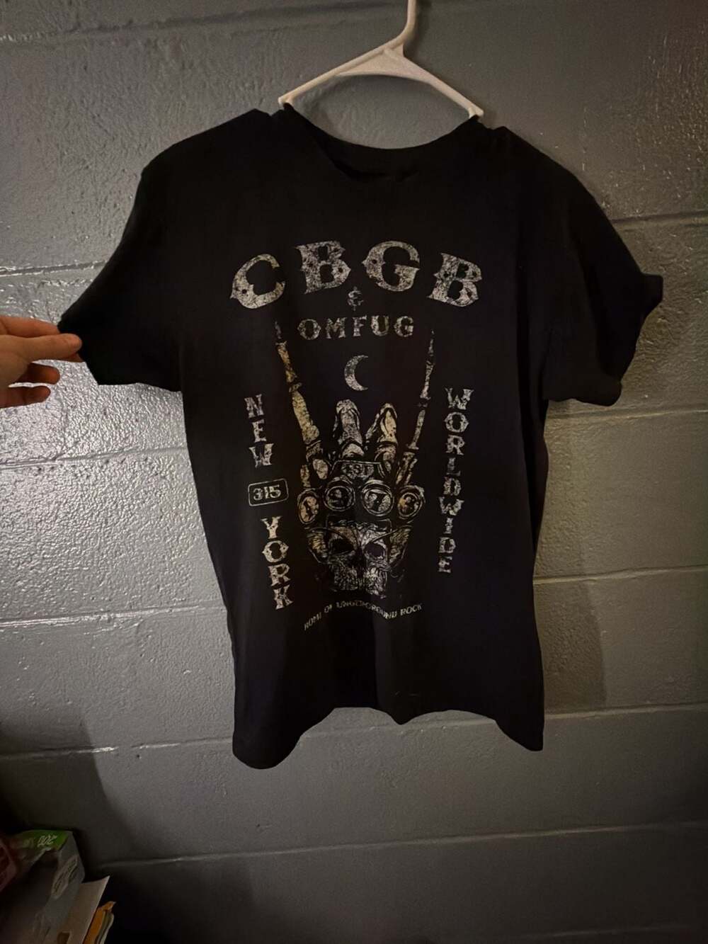 CBGB & OMFUG Skull Metal Hand Graphic T-Shirt